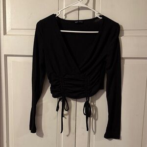 SHEIN Black Ruched Long Sleeve Top